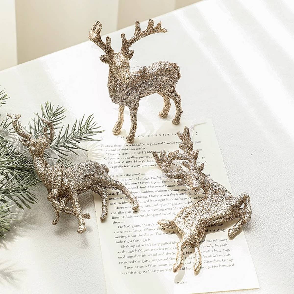 Champagne Glitter Deer Christmas Tree Hanging_CWMM9760