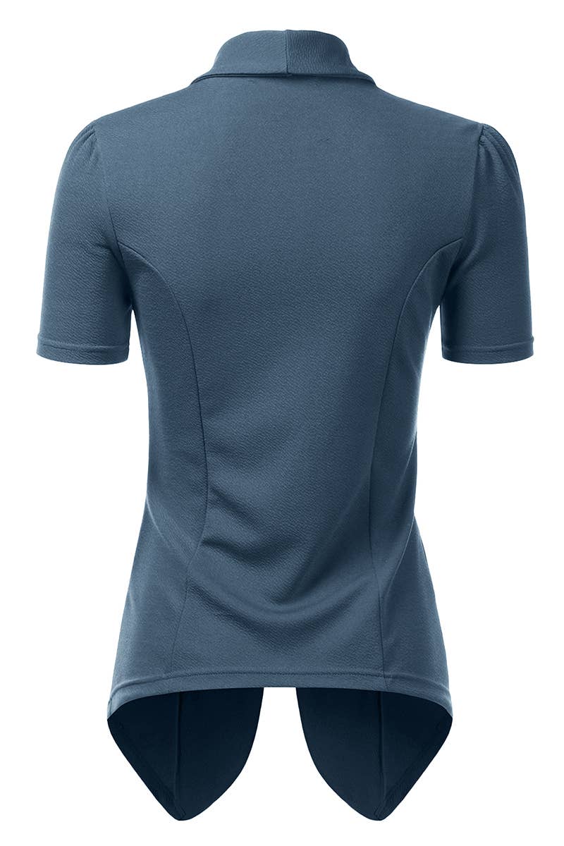 CWOBL095-P_Short Sleeve Open Front Draped Ruffles Blouses