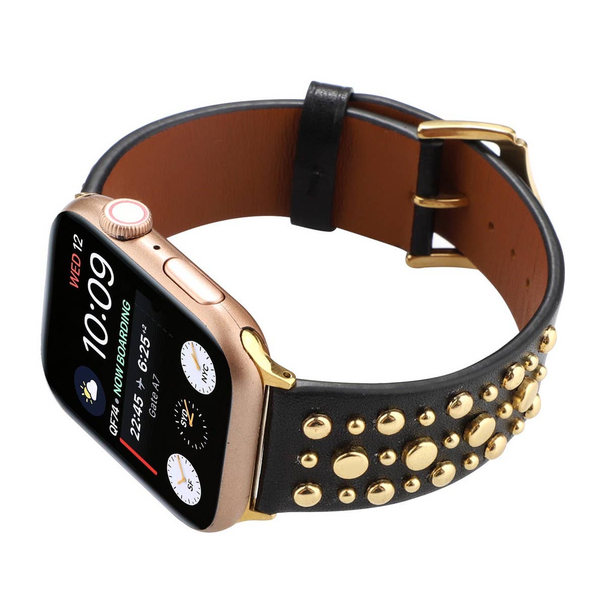 APPLEWATCH9 IWATCH GOLD RIVET GENUINE LEATHER STRAP_CWWW0084