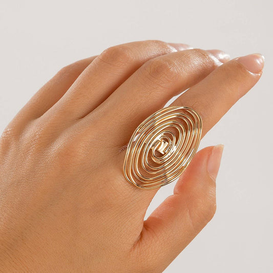 WRAPPED THREAD OPEN GEOMETRIC GOLD HOOP RING_CWAJE1817