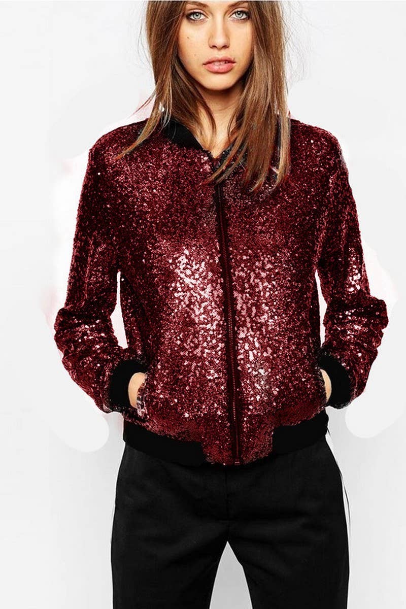 CWOCO1128_SEQUINED LONG SLEEVE ZIP-UP BASEBALL JACKET
