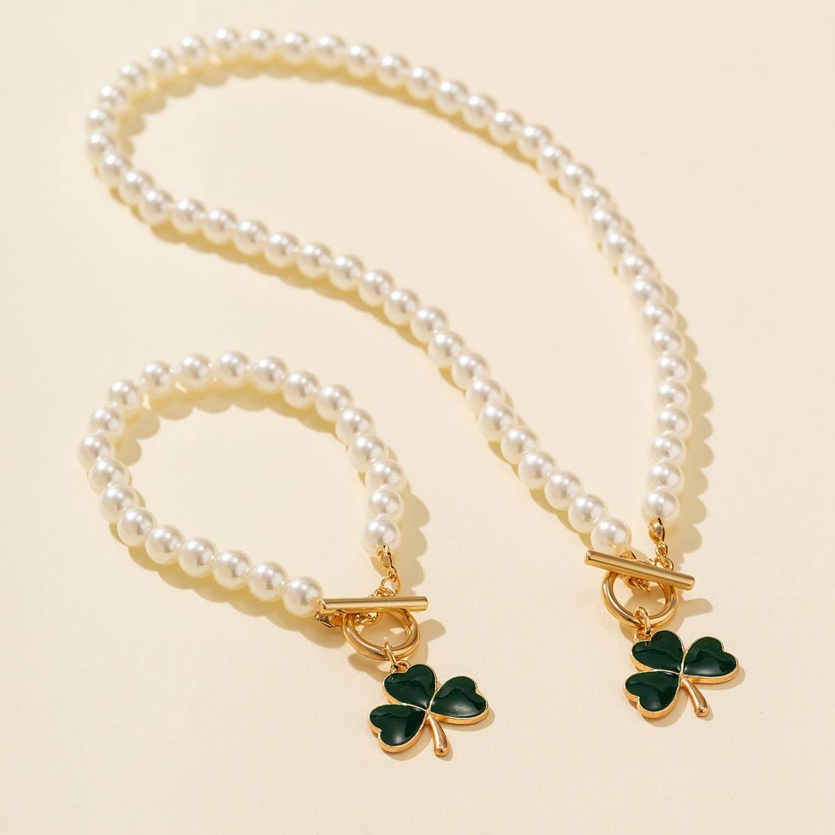 CLOVER PEARL NECKLACE BRACELET SET