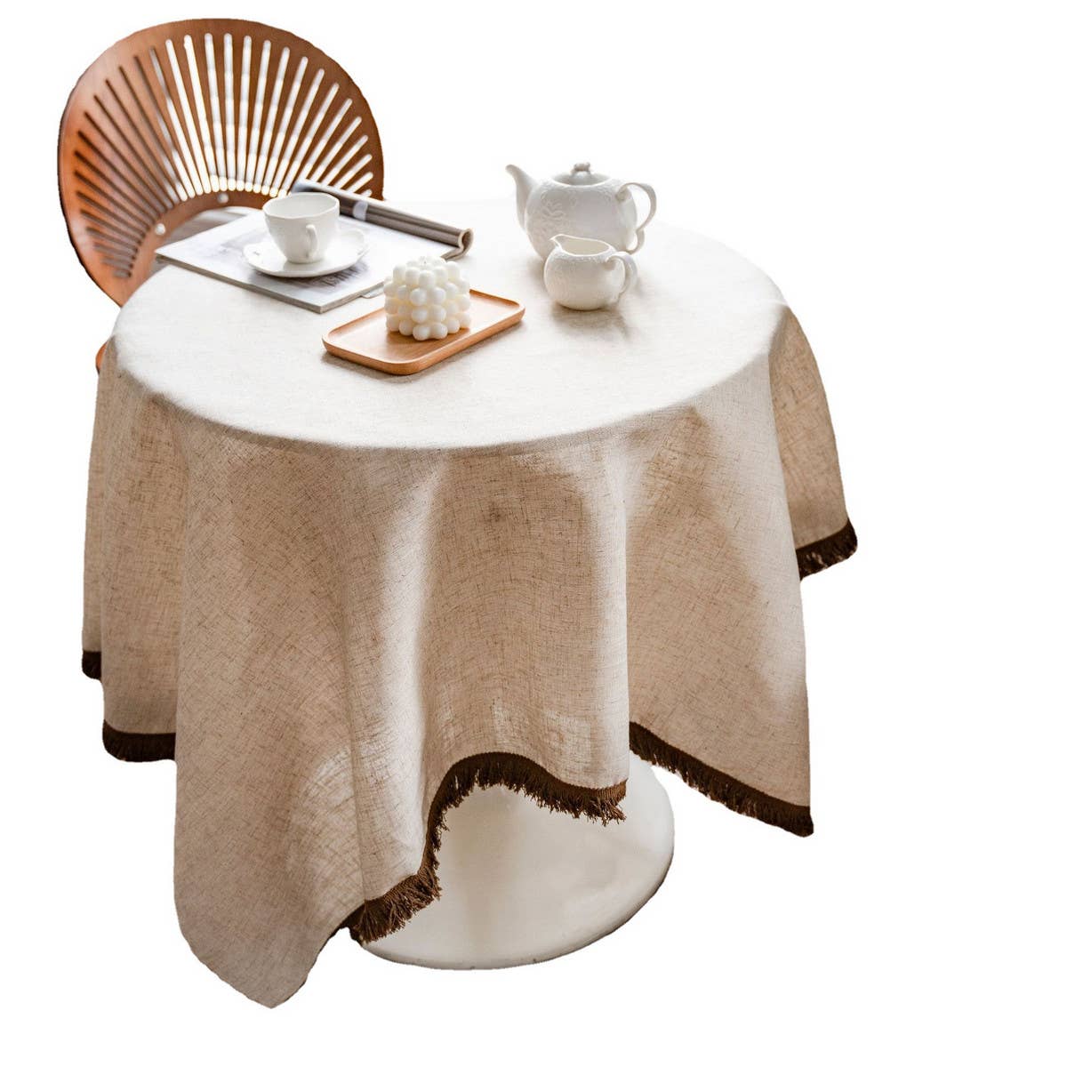 HOUSEHOLD SOLID COLOR KHAKI TASSEL DINING TABLE