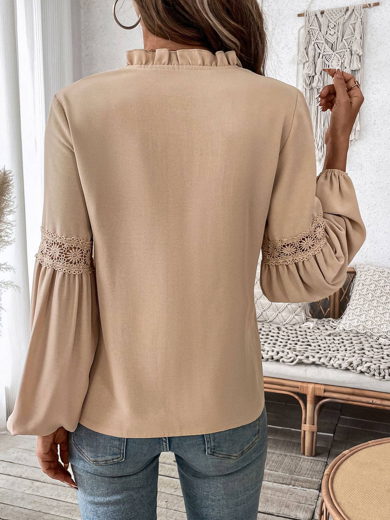 Solid-color casual lace-up V-neck stylish shirt