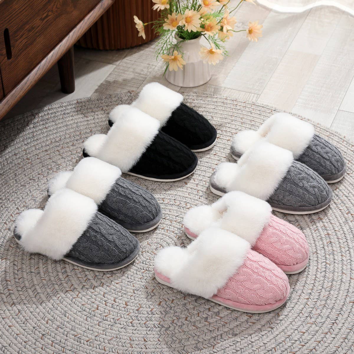 Plush Chenille Knit Slippers Warm Home Shoes_CWSHF00214