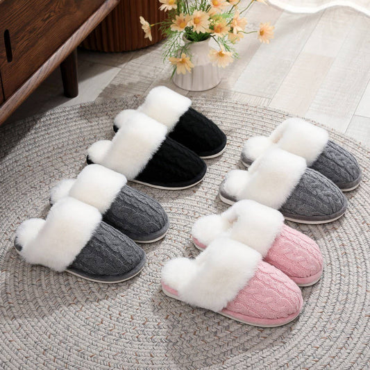 Plush Chenille Knit Slippers Warm Home Shoes_CWSHF00214