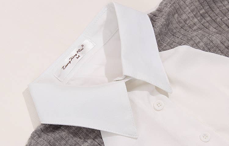 Patchwork Knit Color Contrast Long-Sleeved Shirt