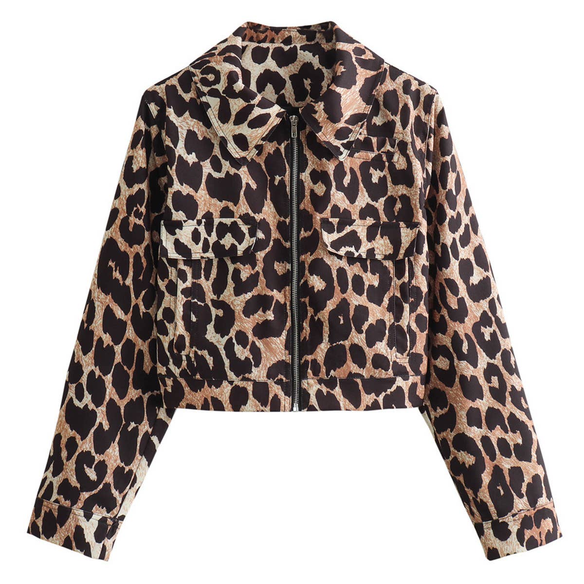 LEOPARD PRINT LAPEL LONG SLEEVE SHORT JACKET