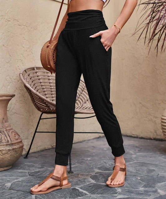 Knit casual pants high-waisted slim niners for women