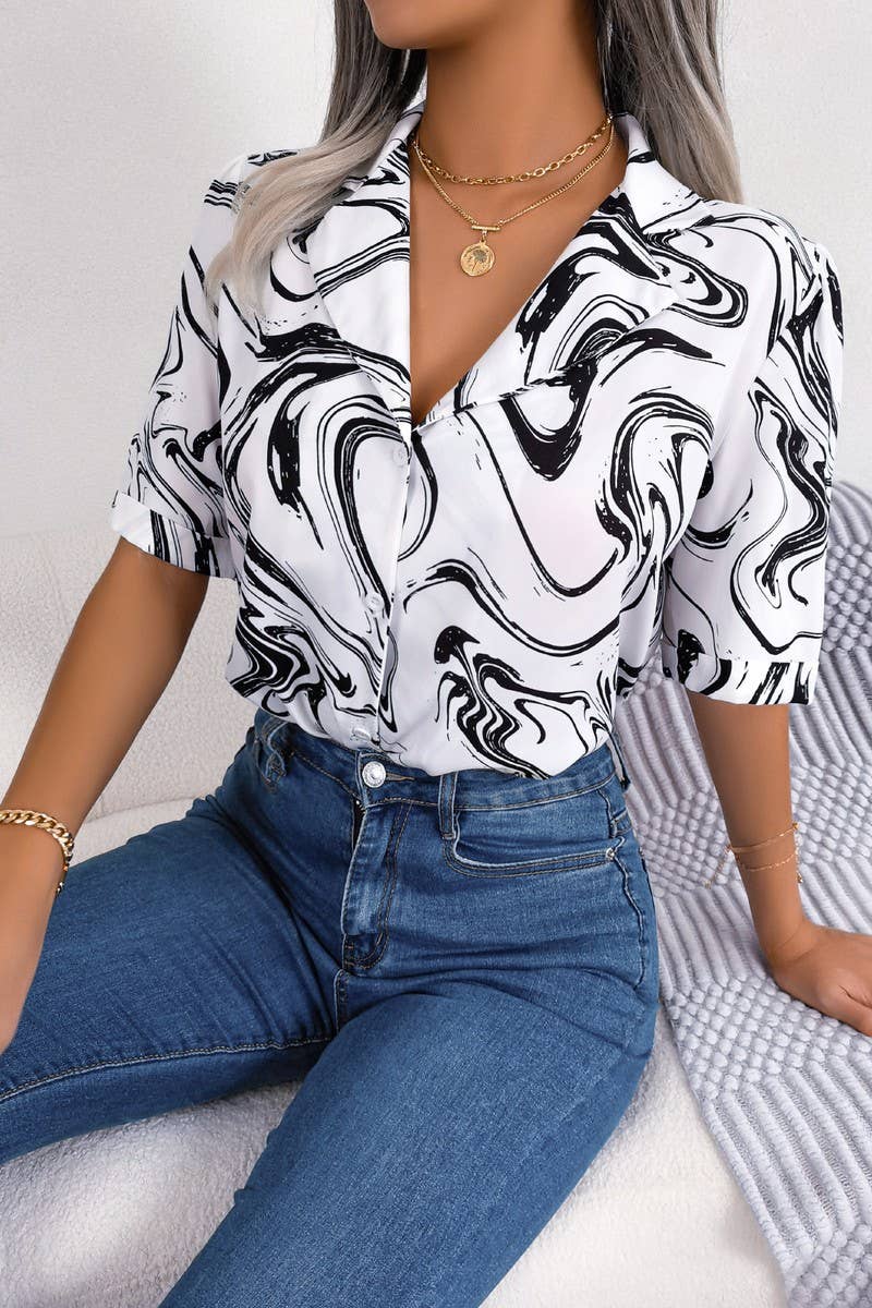 SUIT COLLAR CONTRAST COLOR SHORT SLEEVE SHIRT_CWTSTS0224