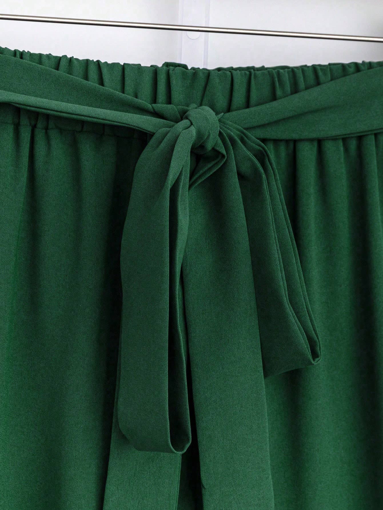 Solid color pantsuit lotus sleeve printed top