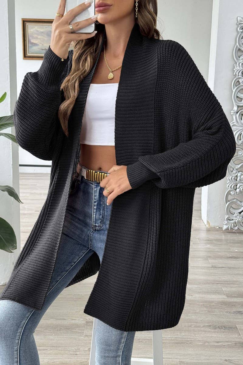 CWOSWL07338_WOMEN CASUAL LOOSE KNIT CARDIGAN SWEATER