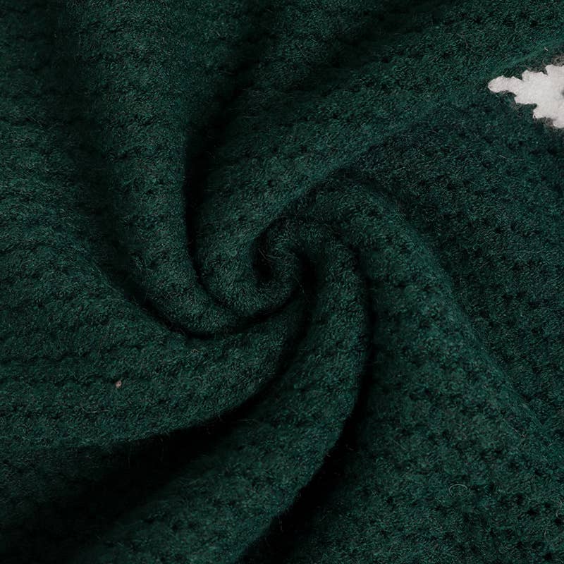 KNIT PULLOVER VINTAGE DARK GREEN LAPEL SWEATER