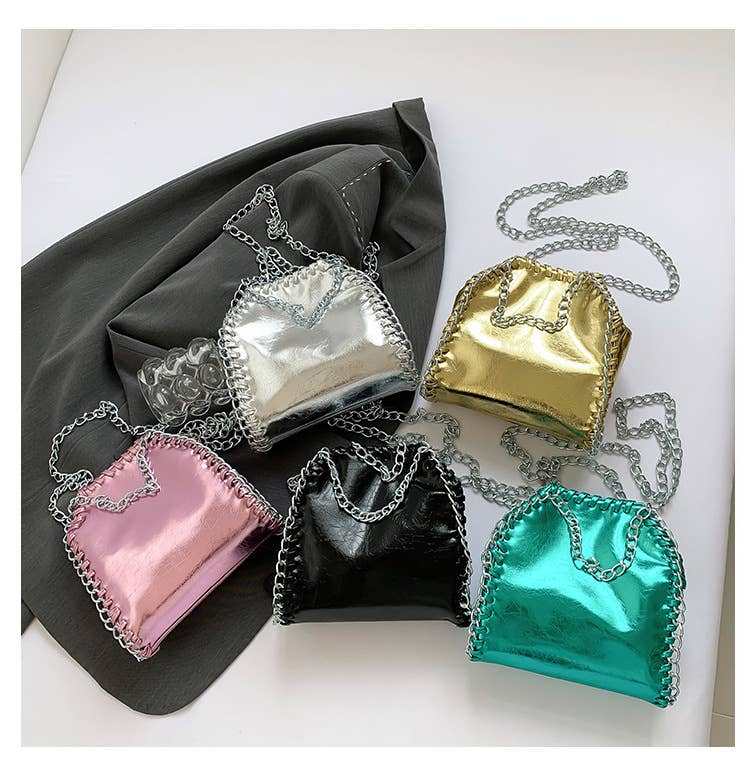 Fashionable pleated chain crossbody bucket bag