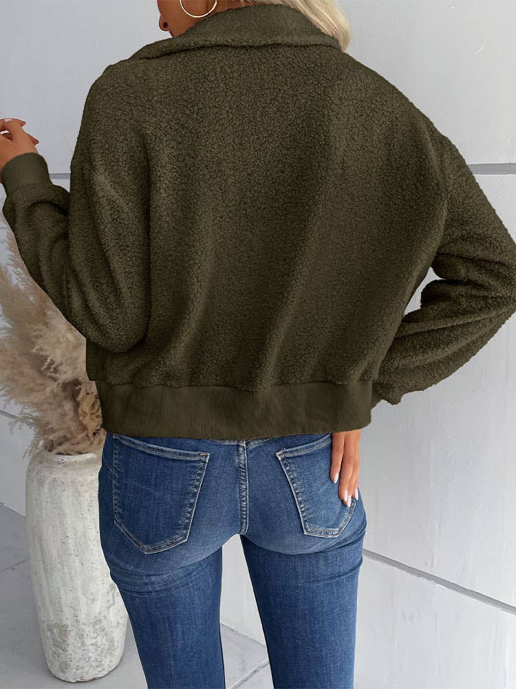 Solid-color polar fleece lapel zipper jacket