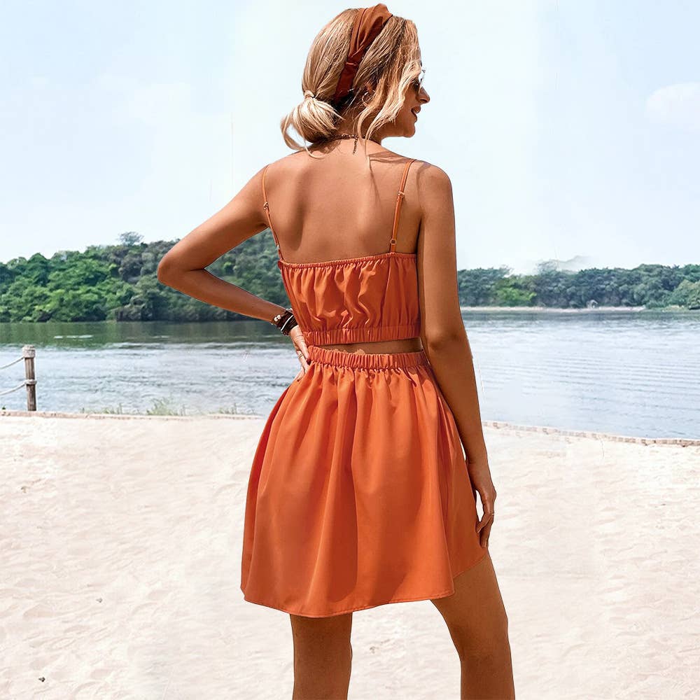 Simple elegant cutout style short halter dress