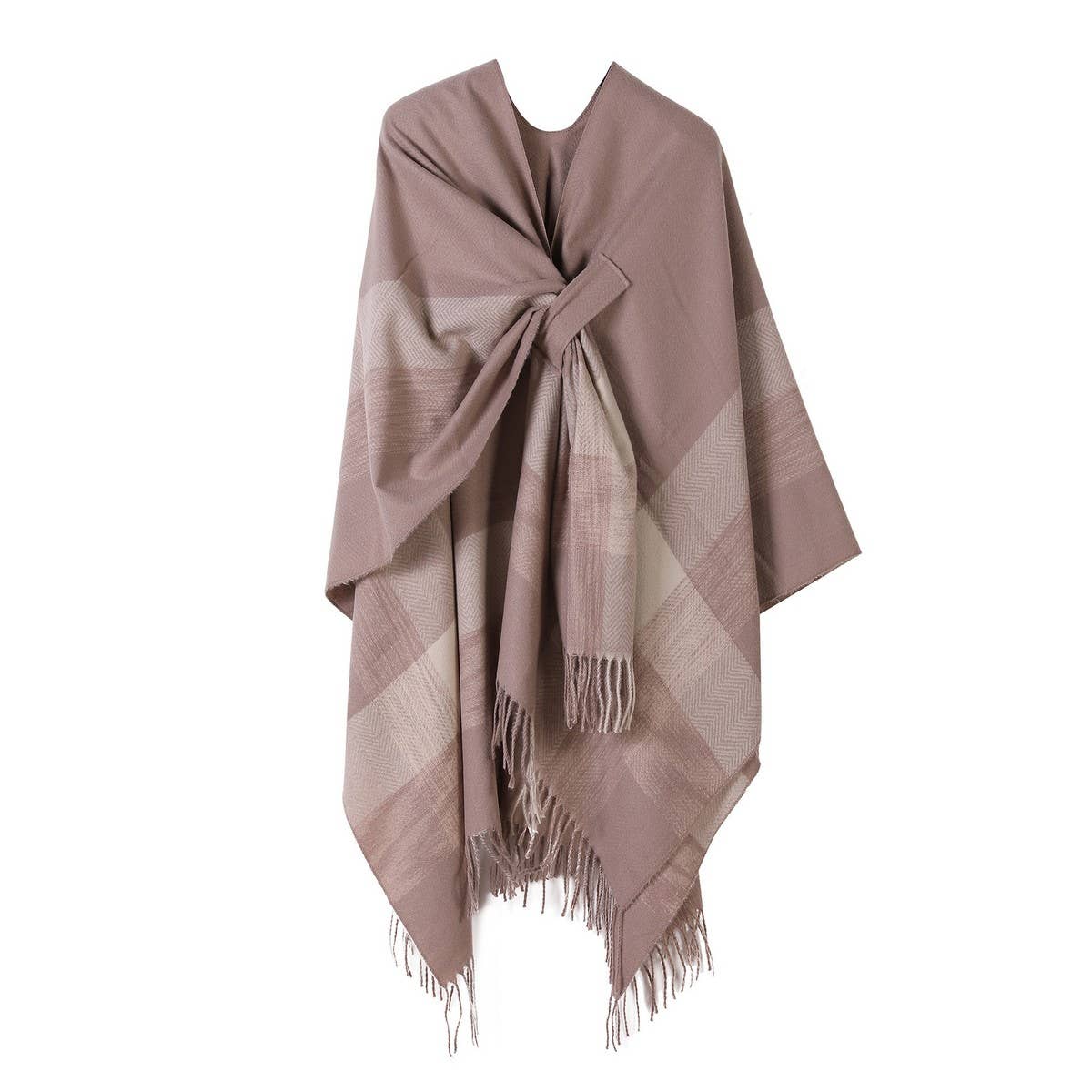 FRINGED CAPE FIXED TIE SHAWL FAUX CASHMERE SCARF
