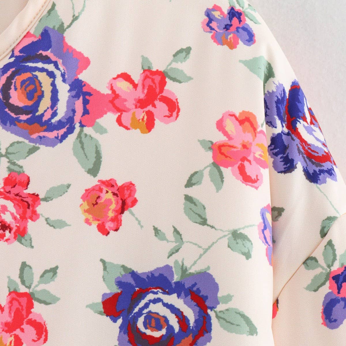 FLORAL PRINT V-NECK LOOSE CARDIGAN QUILTED JACKET