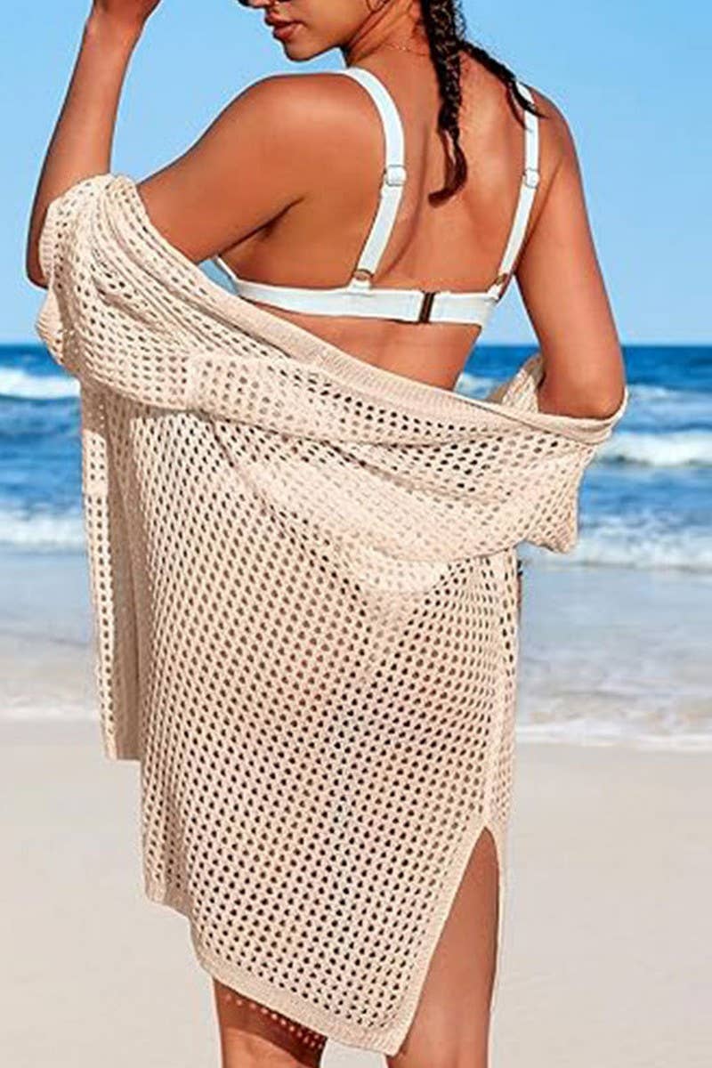 CWTBLS1641_HOLIDAY HOLLOW KNIT SHORT SLEEVE BEACH COVER UP