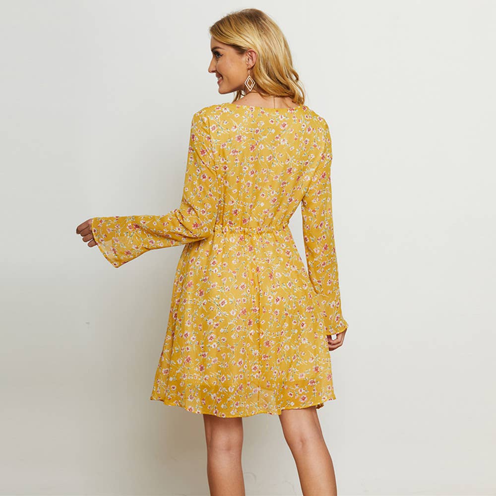 FLORAL LONG-SLEEVED V-NECK BOHO DRESS_cwdsd4376