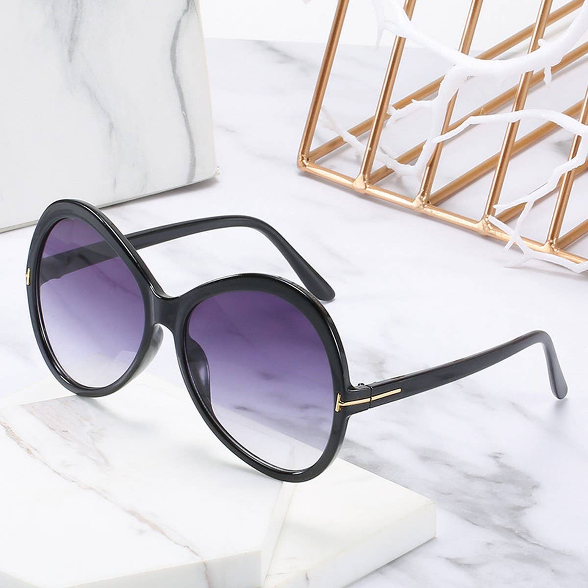 LARGE FRAME TOAD TRENDY T-SHAPE SUNGLASSES WOMEN
