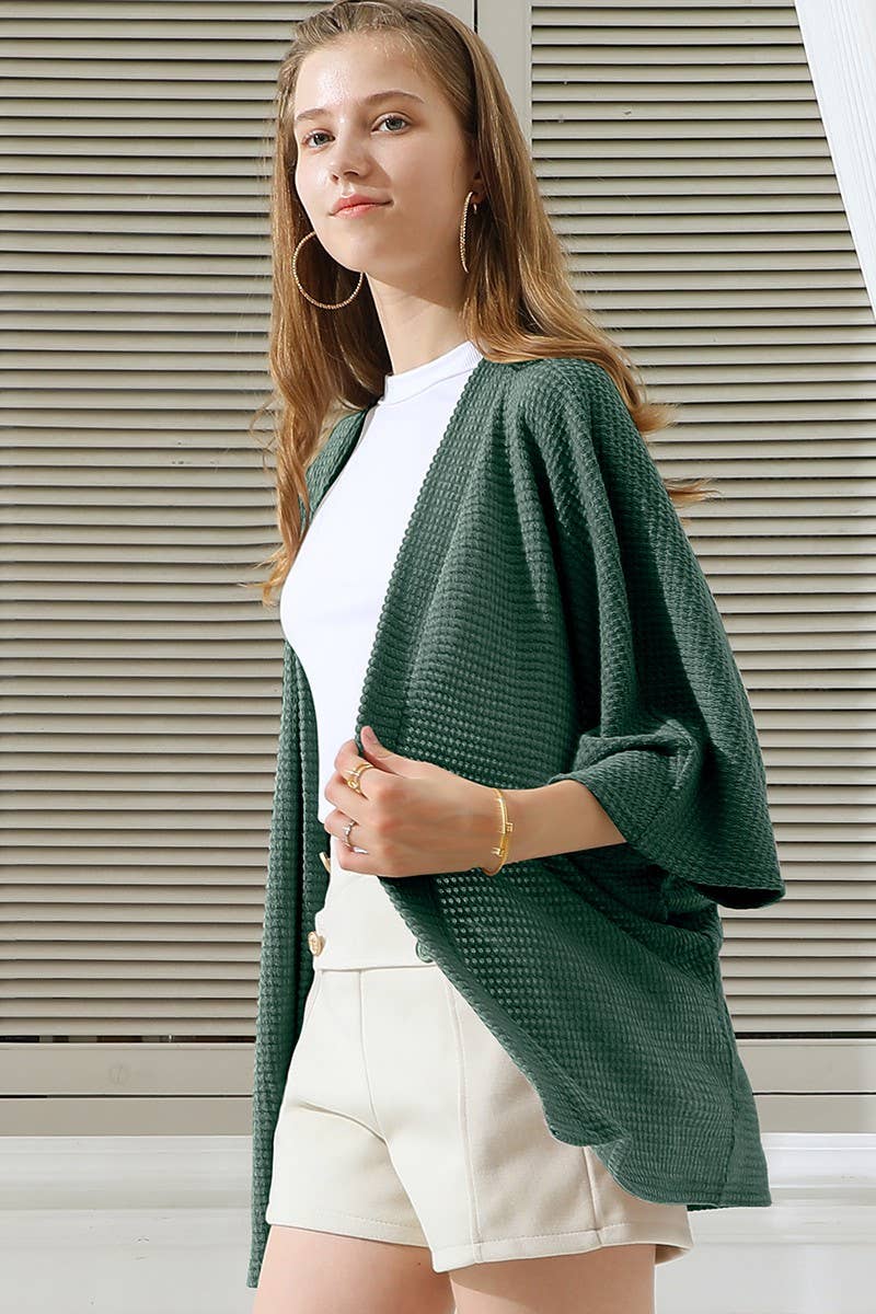 CWOCAL540-P_BATWING SLEEVE WAFFLE SWEATER KNIT CARDIGAN