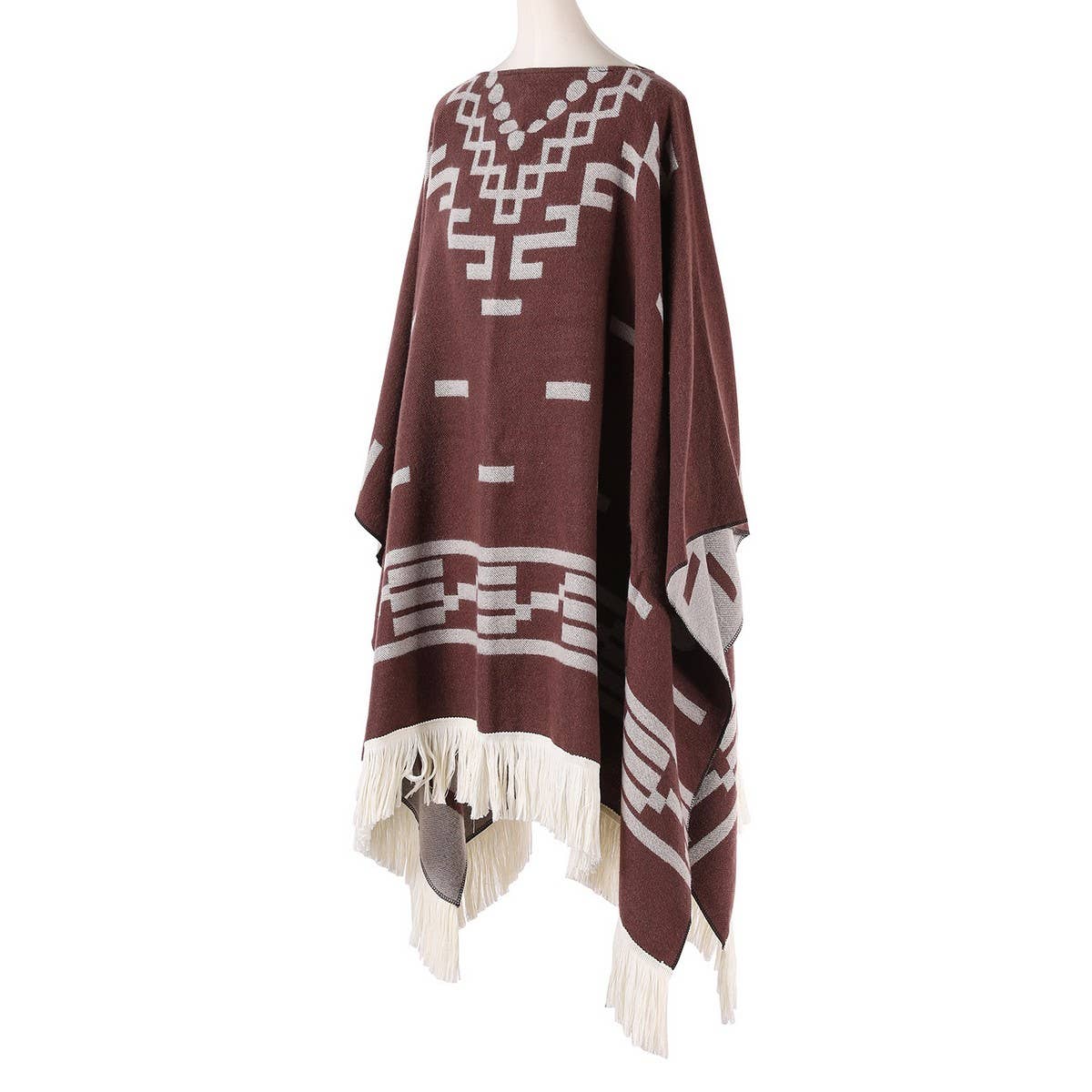 FRINGED PULLOVER CAPE CLOAK WARM KNITTED SHAWL