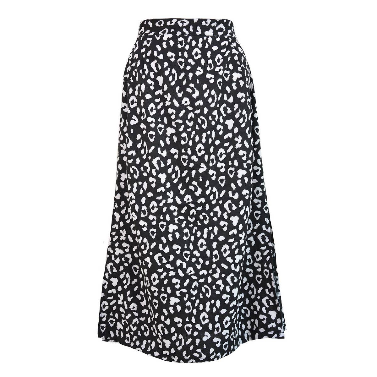 HIGH WAIST LEOPARD CHIFFON PRINT SLIT MIDI SKIRT