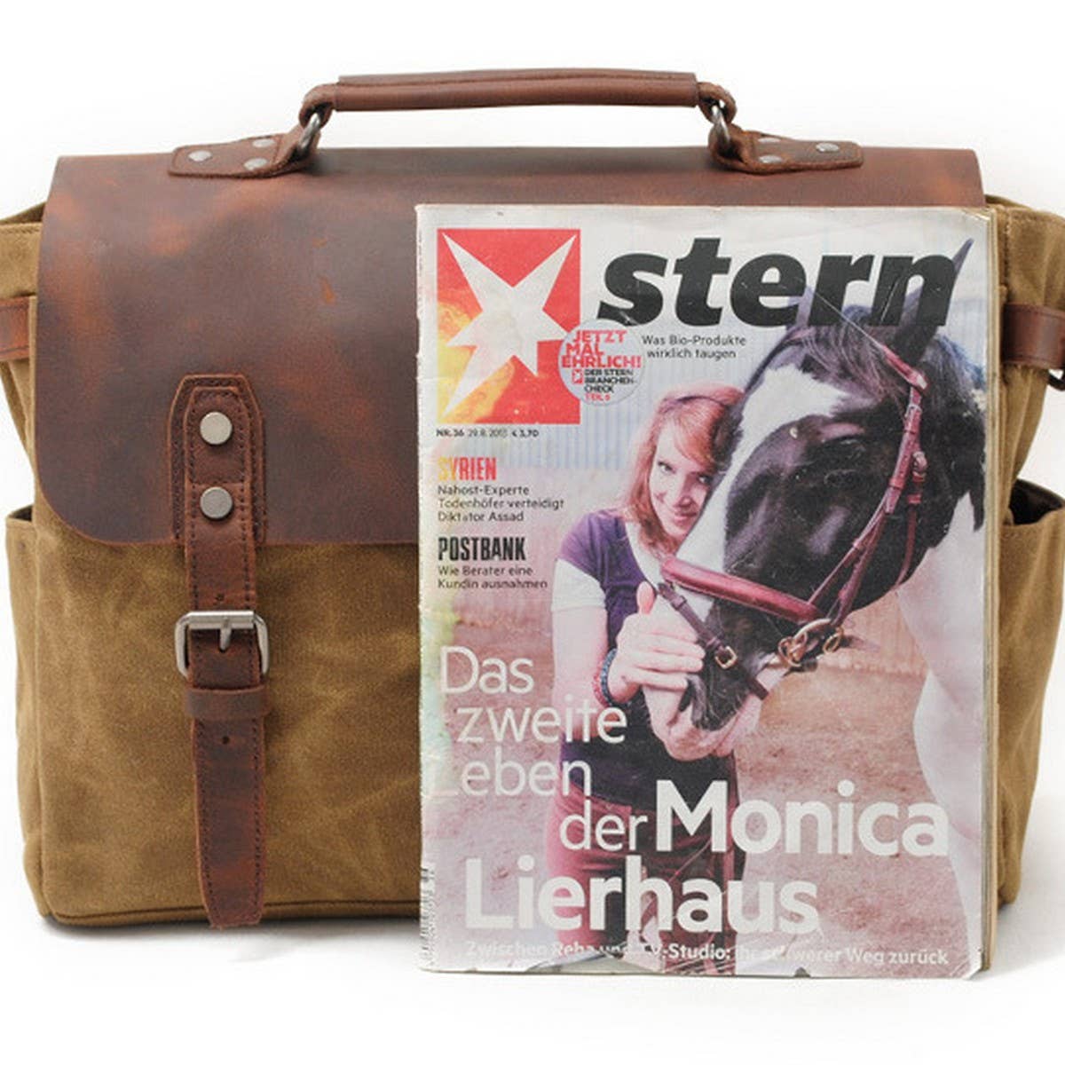 Vintage Waxed Canvas Camera Satchel with Leather_CWAB5572