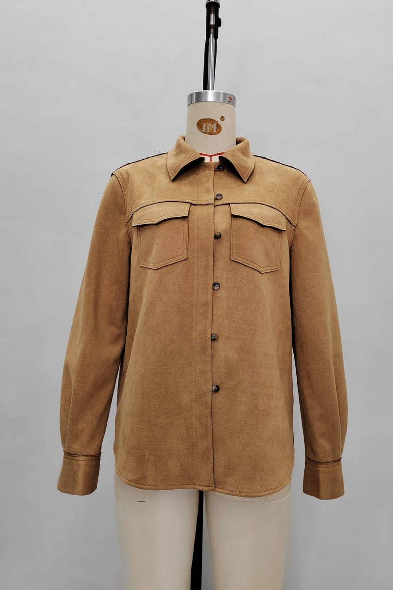 CWOCO1284_MULTI-POCKET LAPEL CASUAL SUEDE JACKET