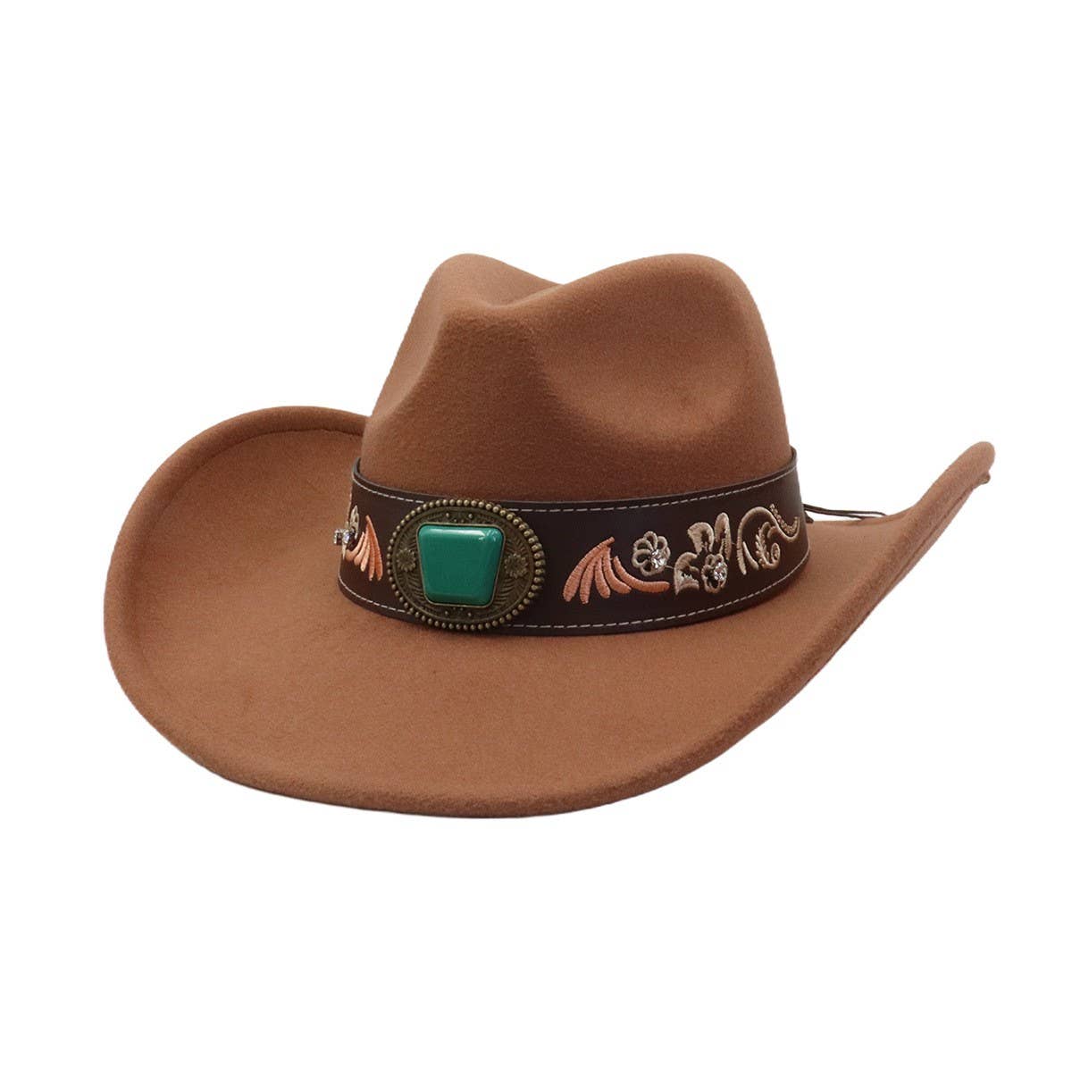 Western Ethnic Wide Brim Cowboy Heart Top Fedora_CWAH04485