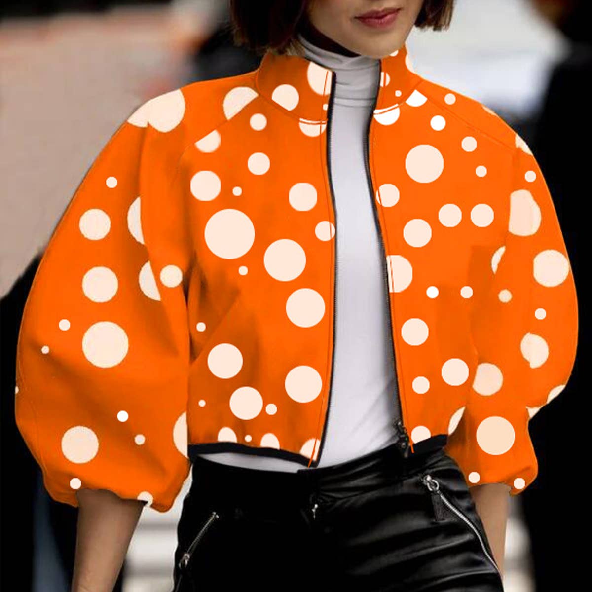 FASHIONABLE POLKA DOT SHORT WOMEN'S COAT THIN