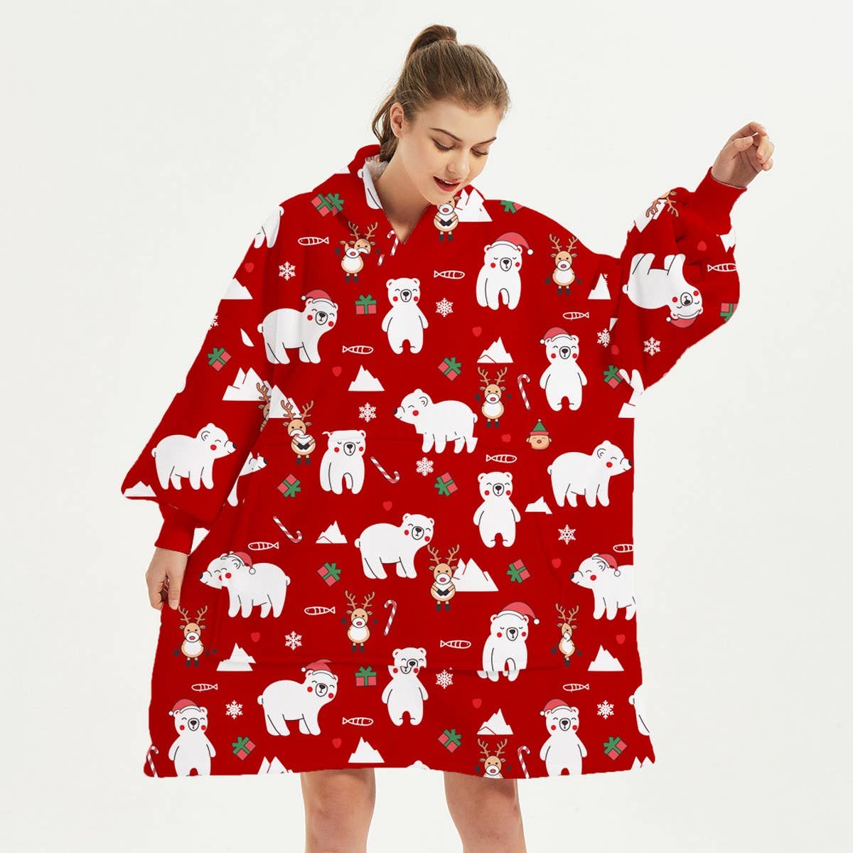 Christmas Reindeer Flannel Hoodie Blanket Gift