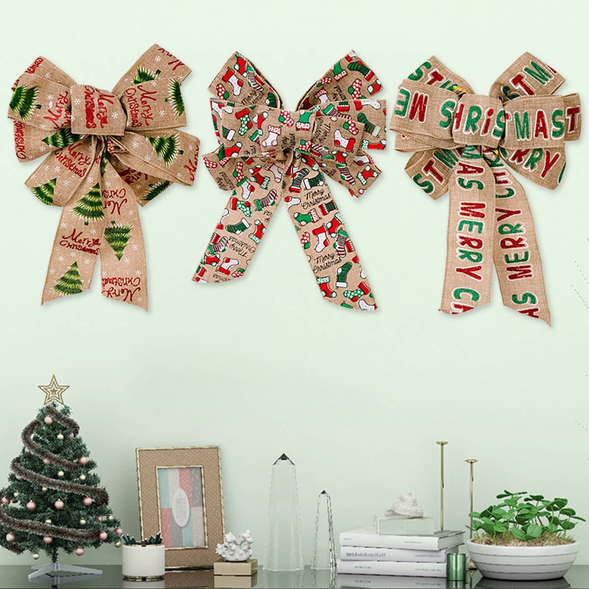 CWMM10252_ST. PATRICK DAY CHRISTMAS RIBBON BOW ORNAMENTS