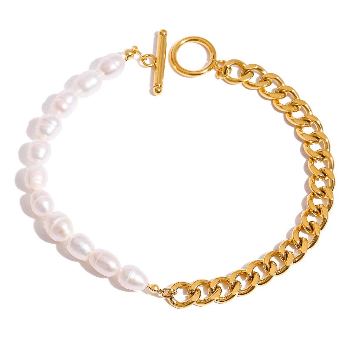 18K Gold Freshwater Pearl Cuban OT Clasp Anklet_CWAJE4853