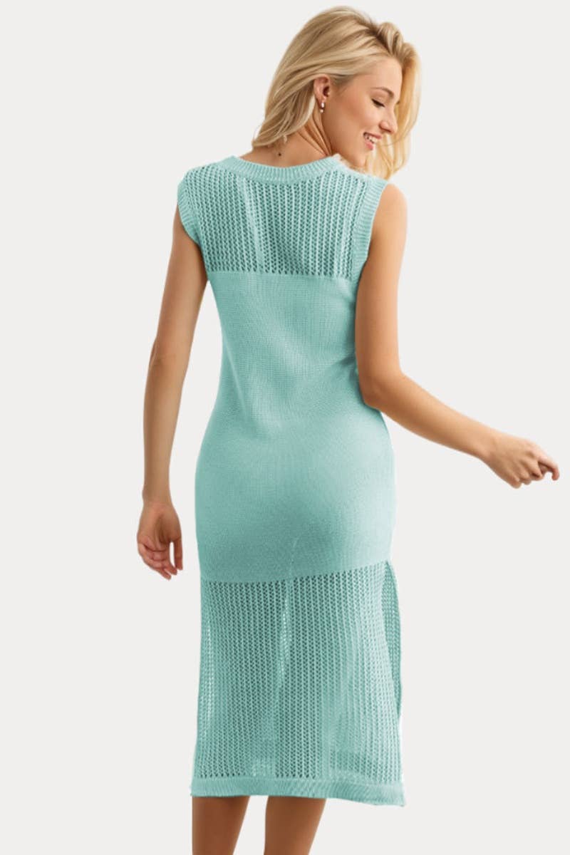CWDSD3916_KNITTED HOLLOWED-OUT SEE-THROUGH SLEEVELESS DRESS