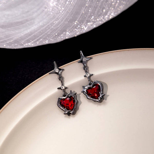 SWEET AND COOL DARK RED HEART EARRINGS
