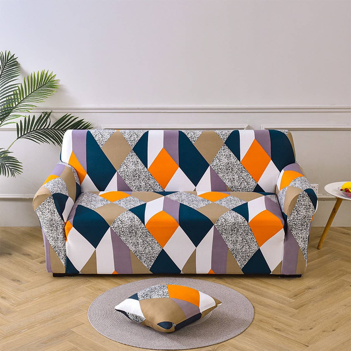 Printed Milk Silk Sofa Cover, Stretch & Full Fit_CWMM8325