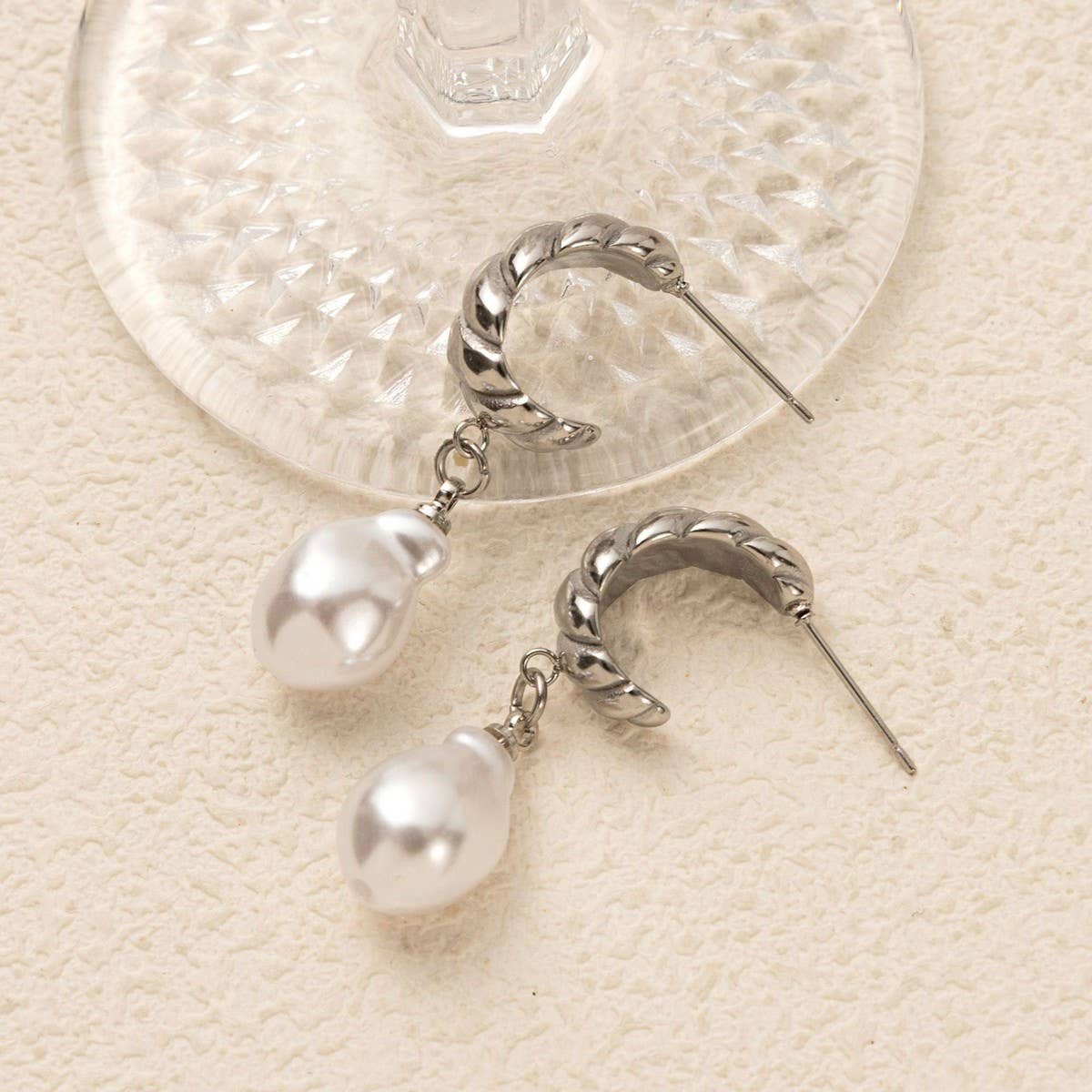 Minimalist Irregular Pearl Earrings 18K Gold Steel