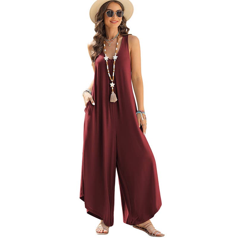 Simple wind multi-pocket straight strap pants