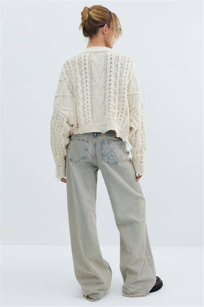 V-NECK SOLID COLOR TWIST SINGLE BREASTED CARDIGAN