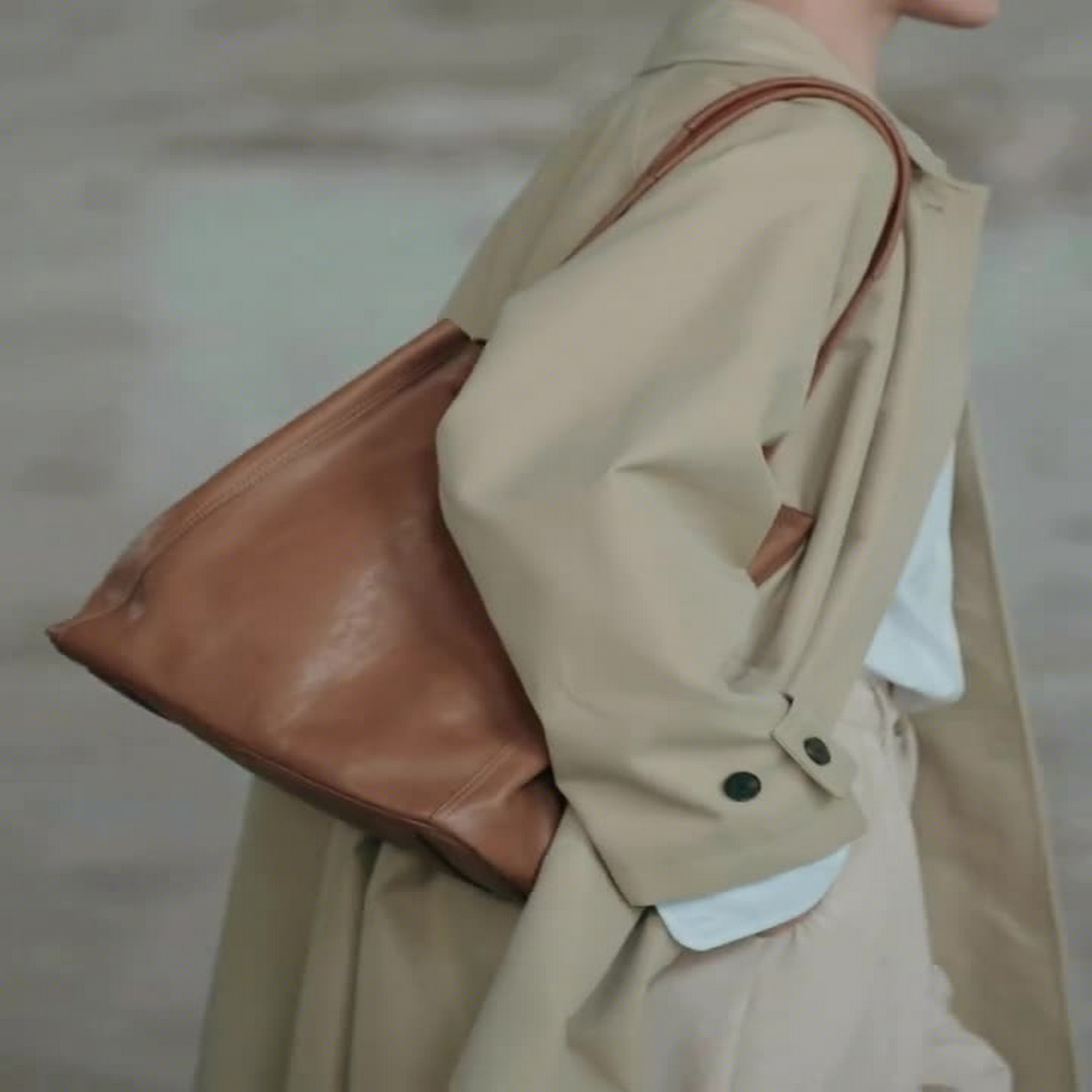 Leather Bucket Tote ??Vintage Style Handbag_CWAB5323