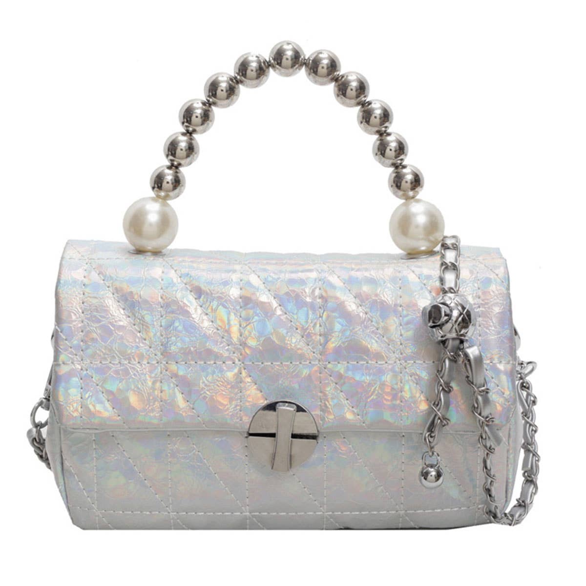 Laser pearl chain diamond single-shoulder bag