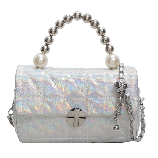 Laser pearl chain diamond single-shoulder bag