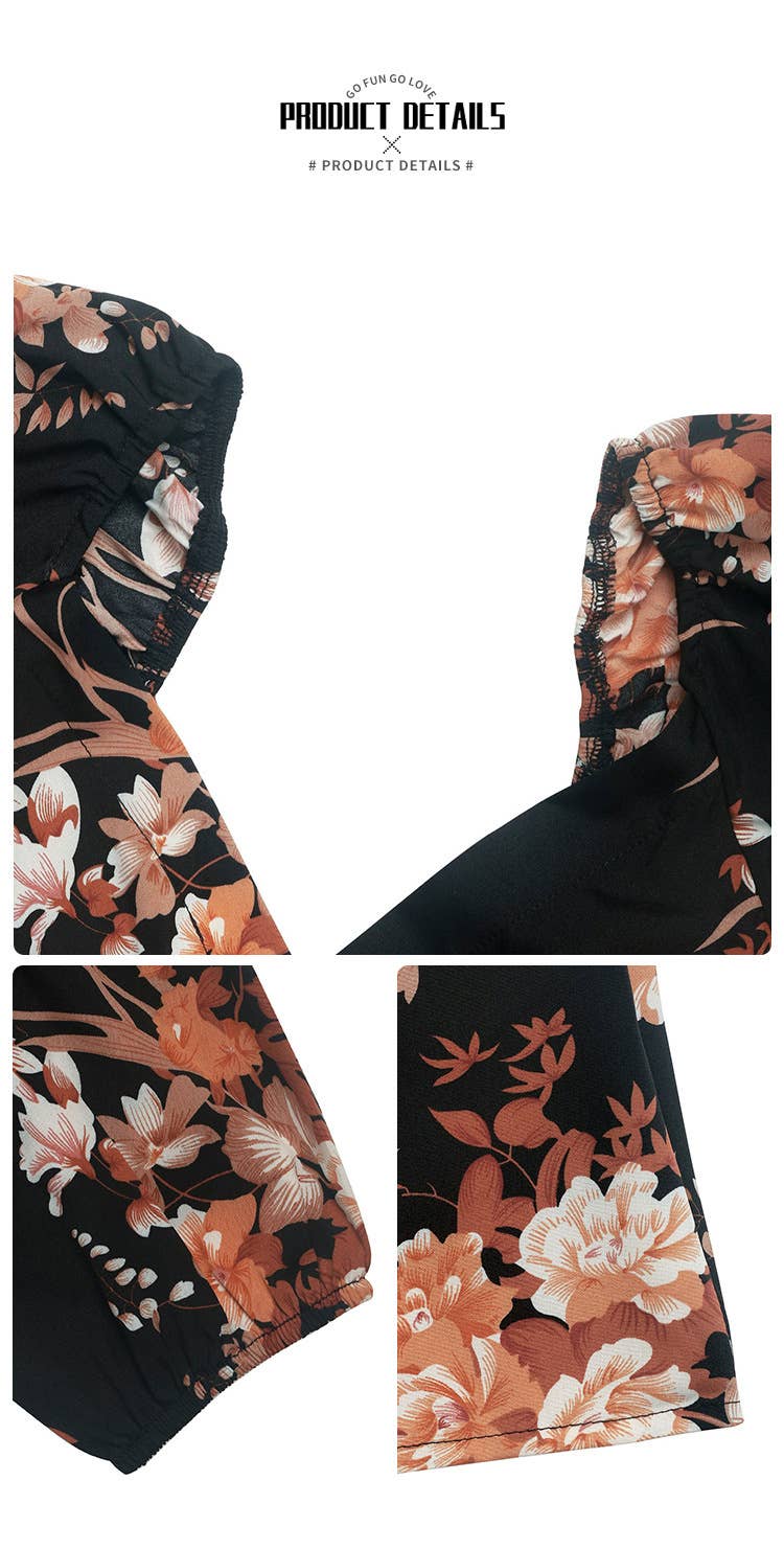 Long-sleeved V-neck cinched waist printed dress