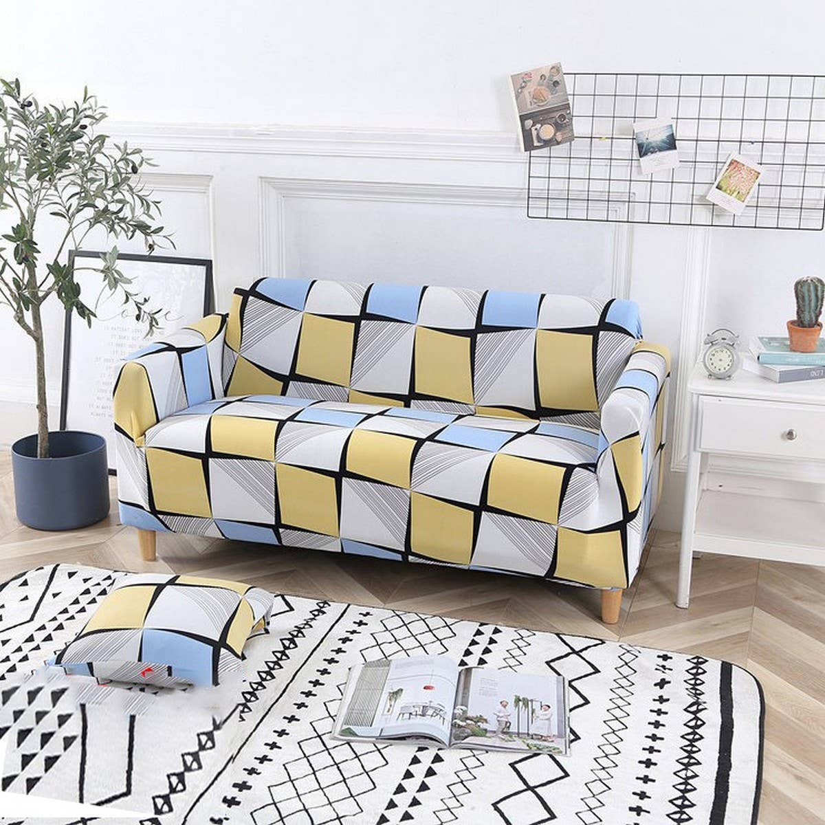 Stretch Sofa Cover, Solid Print, All-in-One Fit_CWMM8309
