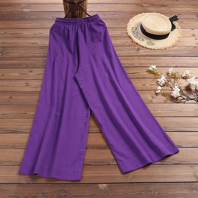 Boho Cotton Linen High Waist Wide Leg Pants
