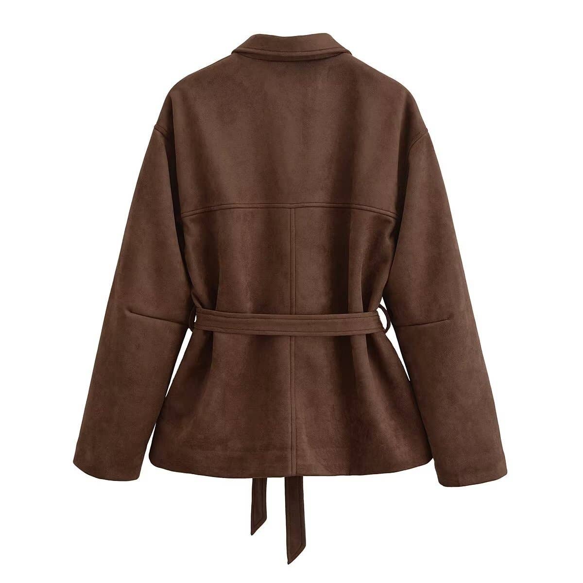 Suede lapel single breasted loose jacket