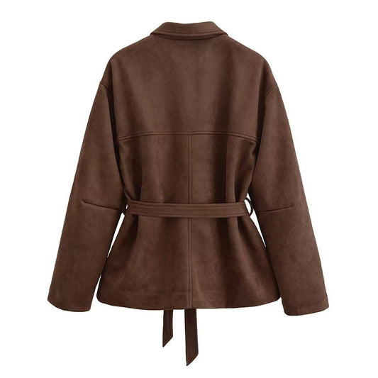 Suede lapel single breasted loose jacket