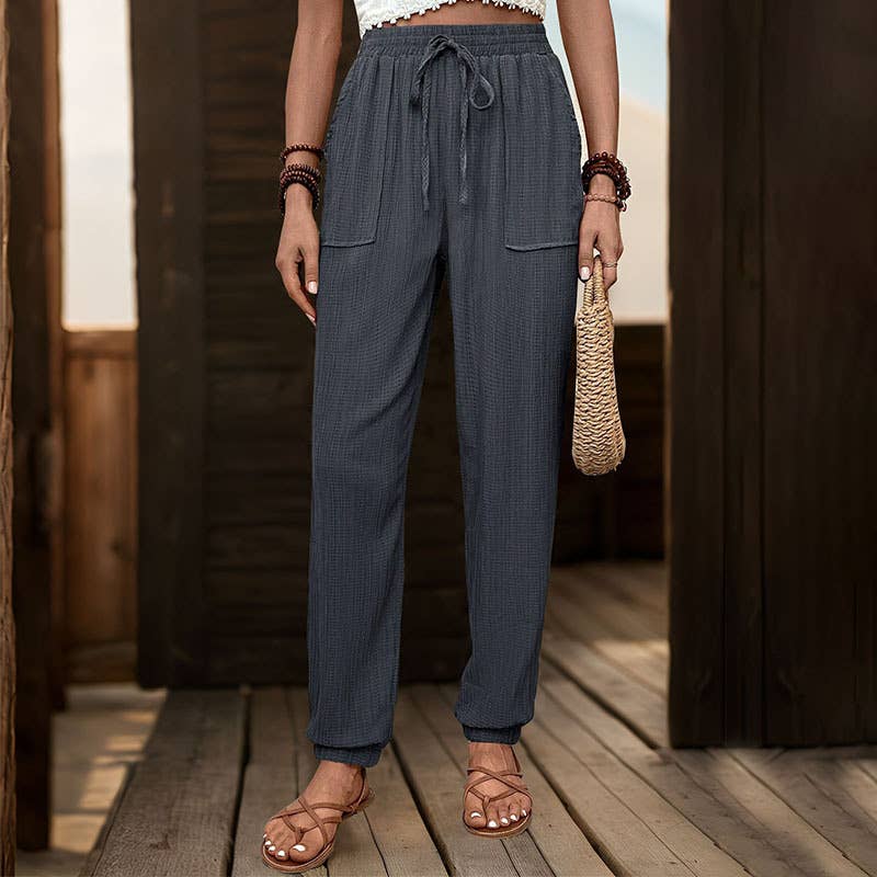 TEXTURE SENSE SOLID COLOR CASUAL FOOT PANTS